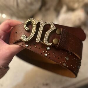 Miss Me Rhinestone Leather Belt
